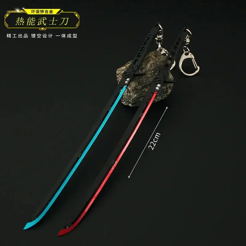 Cyberpunk mini Game Peripherals Keychain Thermal Energy Katana Alloy Keyring Uncut Toys Swords Weapon Lightsaber Model Gifts Toy one piece mini keychain hawkins weapon 9cm rice handle grass knife sword game model military tactical knives samurai swords toys