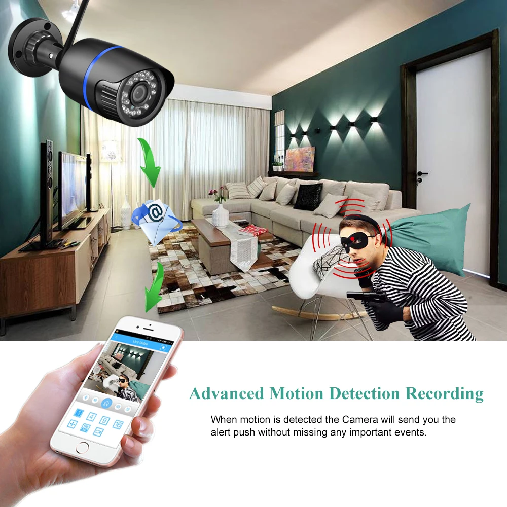 Gadinan 2.8mm Wifi 5MP Bullet Waterproof Camera 24pcs IR LED With Recording Sound IP Camera Motion Detection ABS Plastic iCSee 4