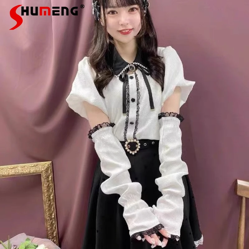 Japanese Rojita Style Women's Blouse Autumn New Mine Mass Production Shirt With Sleeves Top Fluffy Jacquard Top Blusas Feminina
