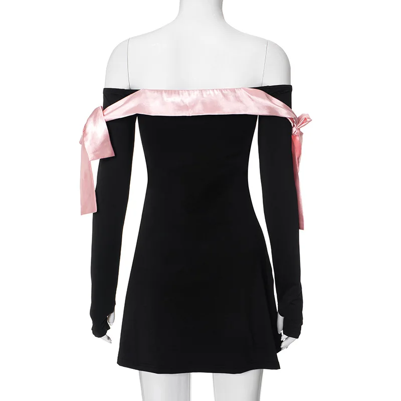 JULISSA MO 2025 Autumn Fashion Strapless Long Sleeve Bow Mini Dress For Women Sexy Slim A-line Outfits Solid Patchowrk Dress New