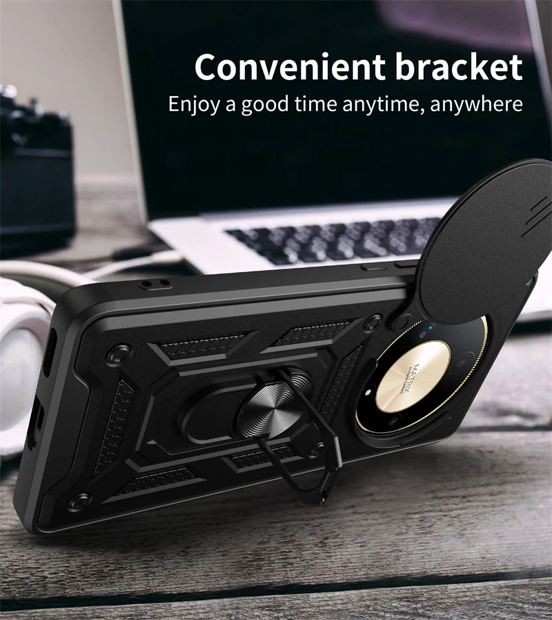 Magnetic Ring Holder Armor Case for Honor Magic5 Lite 5G - Durable Camera Protection, 6.67 Back Cover