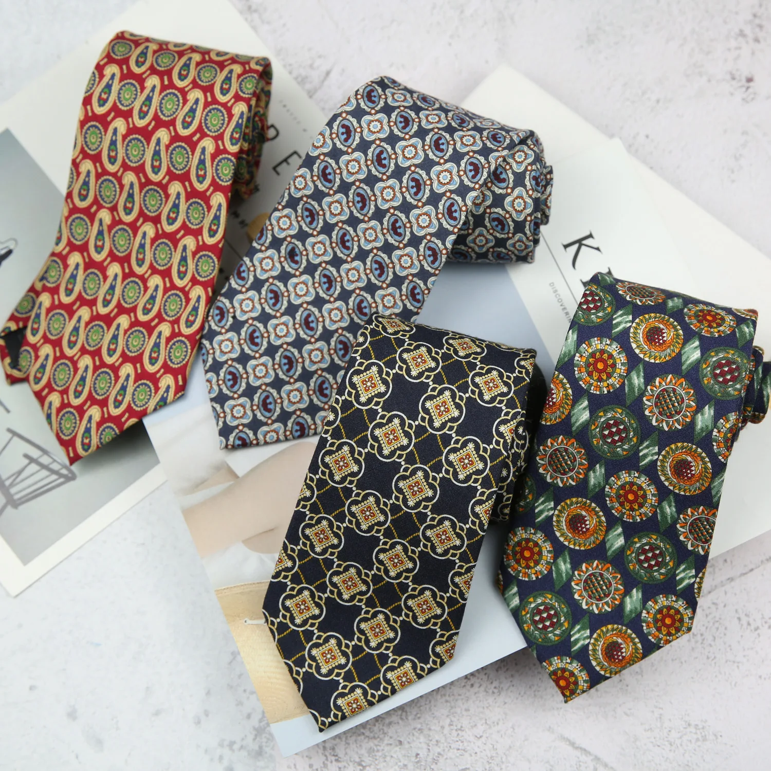 

New Tide Retro 9cm Wide Paisley Geometric Print Wool Blend Necktie for Man Wedding Party Gift Tie Accessories