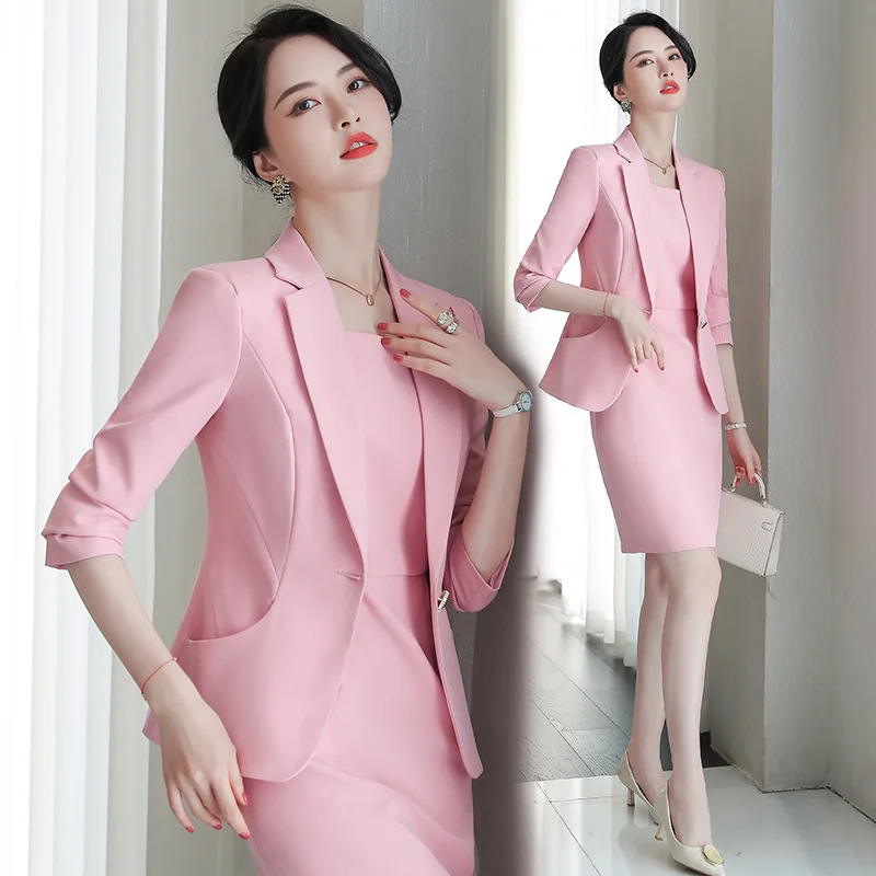 Pink blazer women's spring autumn 2023 new high-end beauty salon workwear temperament slim suit autumn 2023 big red annual meeting suit women s professional dress temperament business president suit host beauty salon work clothes