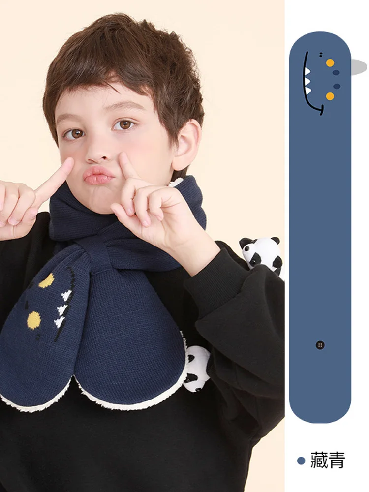 Children's warm neck protection windproof scarf, cute cartoon dinosaur knitted scarf for boys and girls, available for