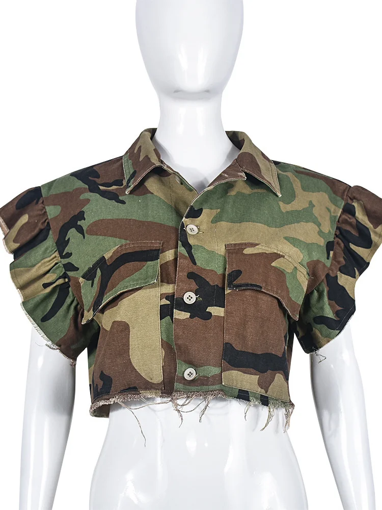 Summer Wholesale Camouflage Outfits Y2k Clothes Streetwear T Shirts Green  Crop Tops Print Graphics Short Sleeve Tees Women 2023 - T-shirts -  AliExpress