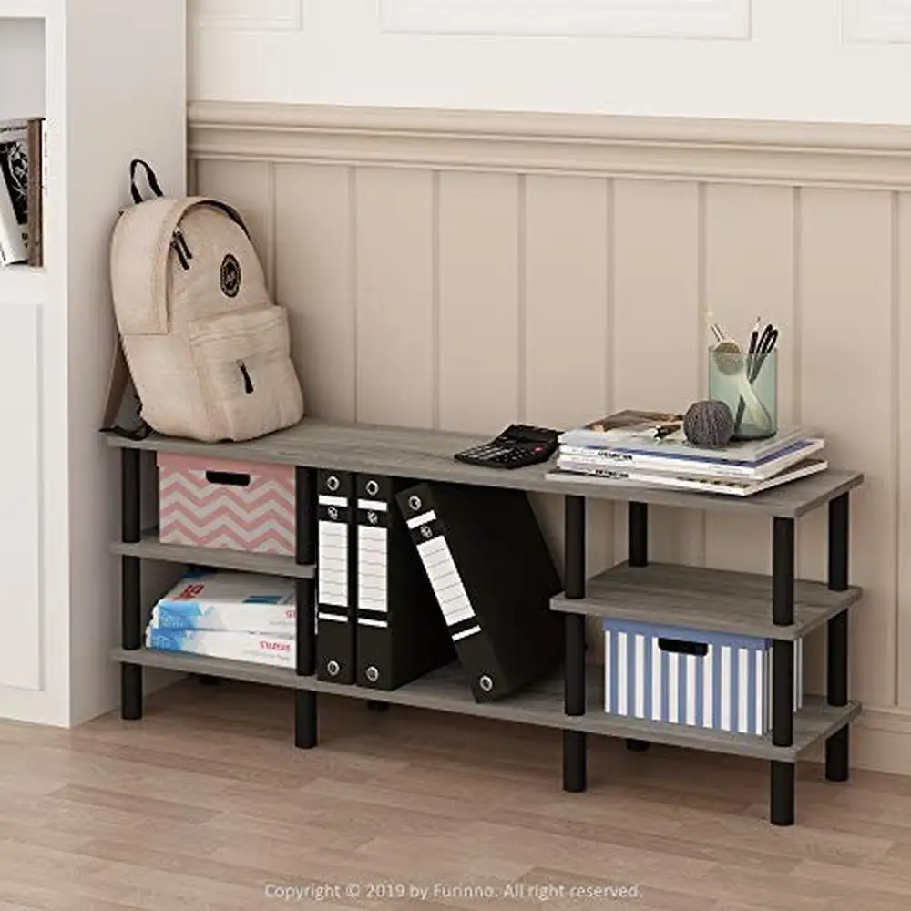 3-Tier Wide Shelf TV Stand 55'' TVs French Oak Grey/Black Stylish & Functional Sturdy Holds up to 40 lbs on Top and Bottom 3