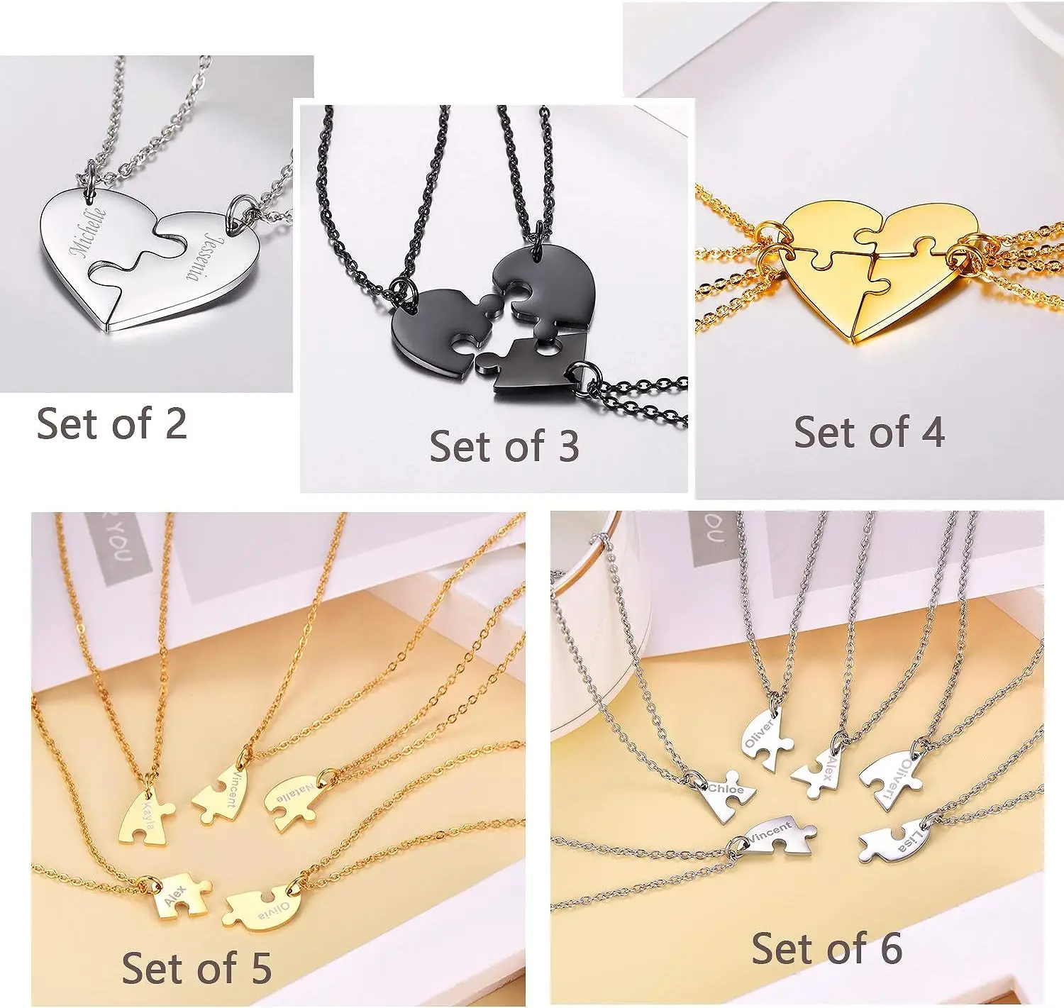 5 Piece Engraved Family Tree Necklaces, Family is Forever – Namecoins