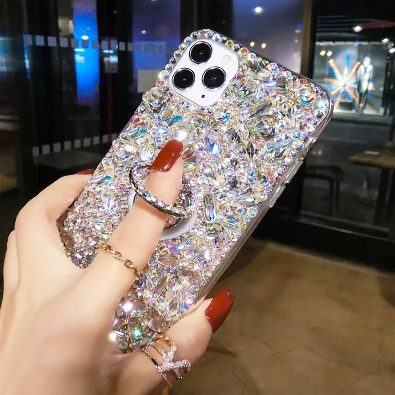 Luxury Rhinestone Diamond Case for iPhone, Back Cover, Colored Bump Stand,For iPhone16 14, 13, 15, 11 Pro Max, 12Mini Plus, XS