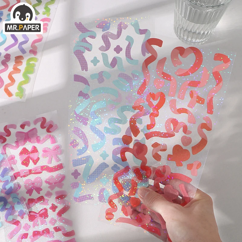 Mr Paper 10 Designs 1 pz/borsa Ins Style Colorful Ribbon Series Creative Laser Hand Account fai da te Decor Collage Material Stickers