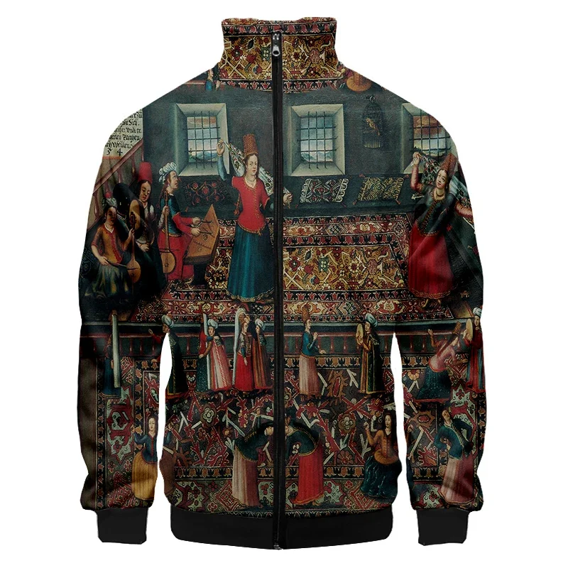 thumbnail image 1 of Chaqueta de hombre con estampado 3D de mural de lujo barroco retro, sudadera de exterior de aristocracia medieval, chaqueta de gran tamaño, abrigo, ropa de calle, 1 of 5