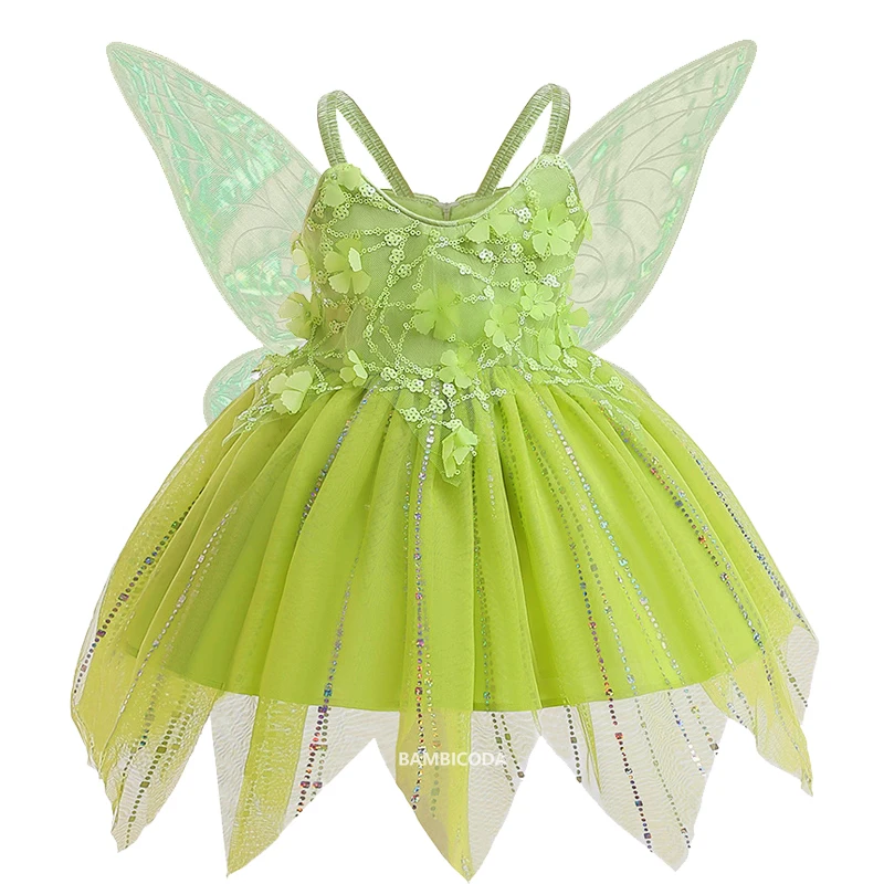 

Girls Flower Fairy Dress Up Kids Princess Dress With Wings Elves Party Tinkerbell Tinker Bell Dress Halloween Princess Costume