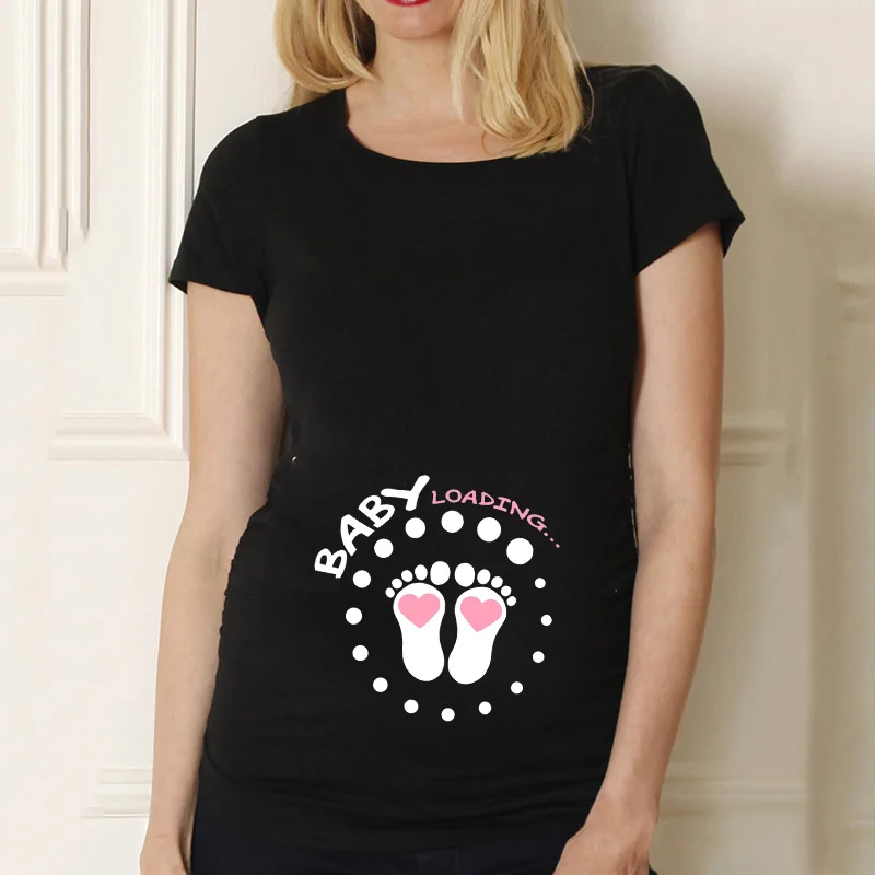 T Shirt V Neck T Shirt Cotton T Shirt Black Pregnancy Shirt Maternity Cute Baby Print O-Neck Short Sleeve T-shirt Pregnant Tops Mom Clothes Baby Announcment Tshirt