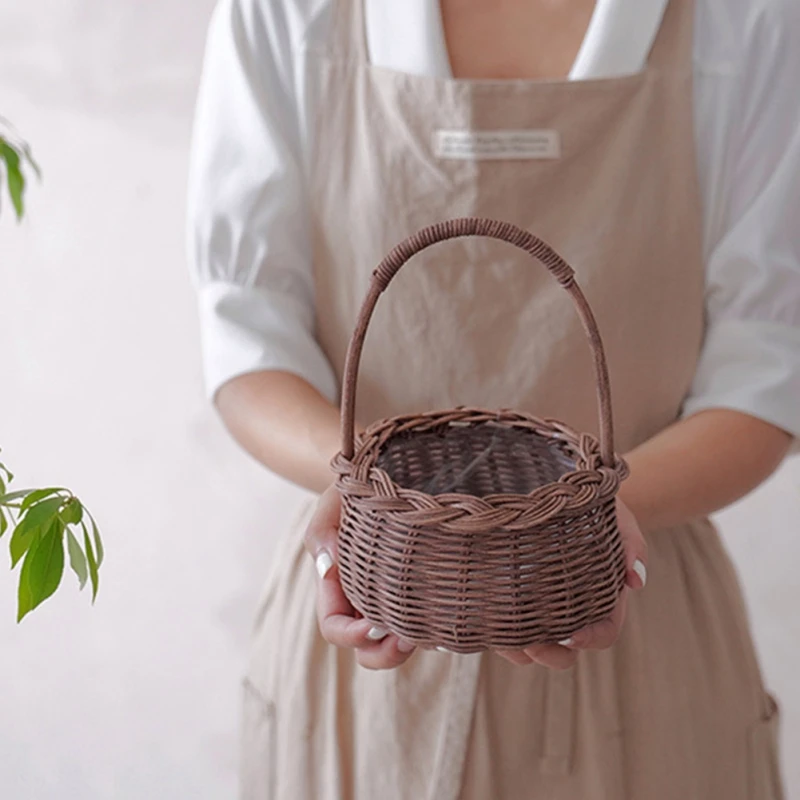 20cm Waterproof Woven Flower Basket Storage Basket with Handle Handmade Multi-functional Perfect Gifts Rattan Home Wedding Decor