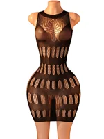 FHSEER Women's Sexy Lingerie Sheer Mesh Hollow Out Dress Stretchy Slim Fit Mini Dress Sleeveless Babydoll for Night Club Party