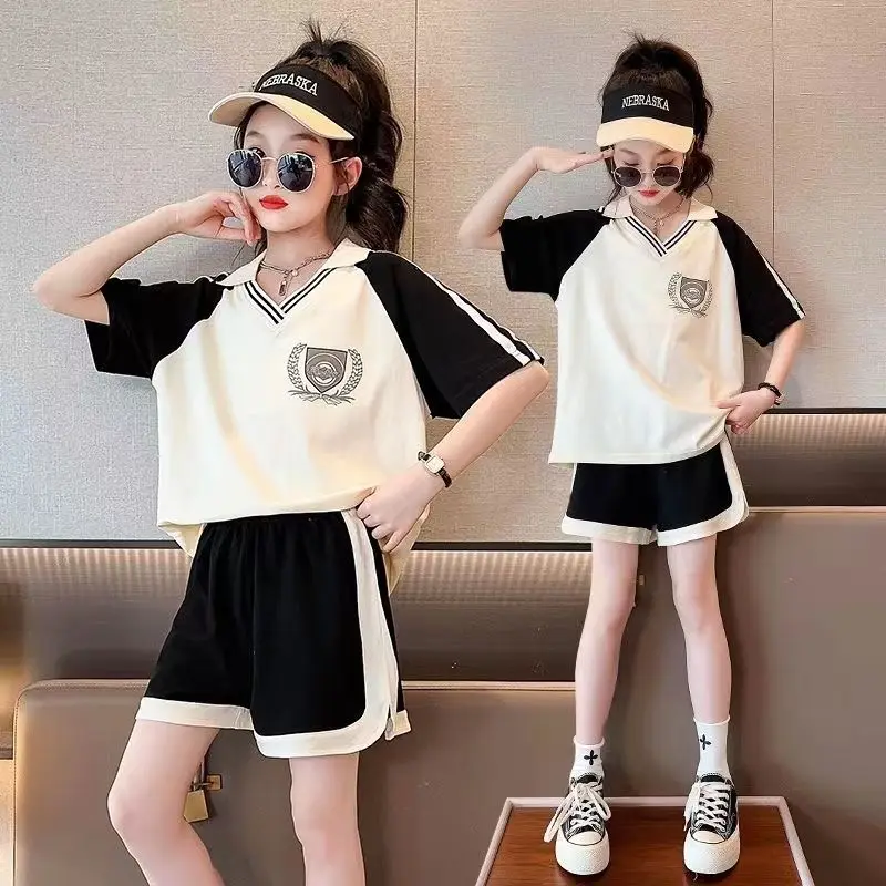 

Girls 2023 New Summer Cotton Casual Sports Suits 3-14 Years Baby Youth Teeange Kids Korean Style Oufits Sets Children Clothing