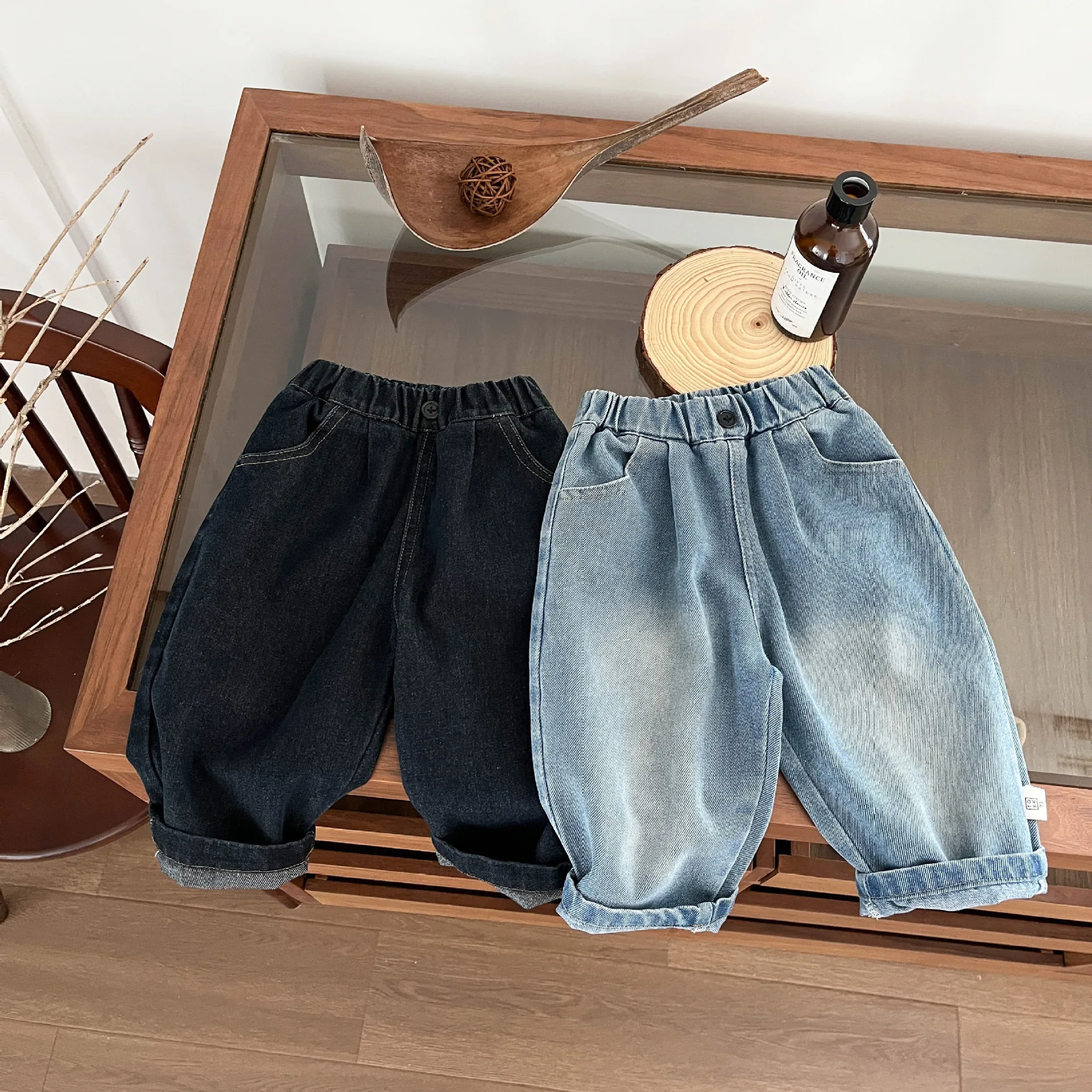 Boys Solid Straight Pants Autumn New Baby Girl Vintage Denim Trousers Cotton Toddler Versatile Loose Jeans Infant Clothes