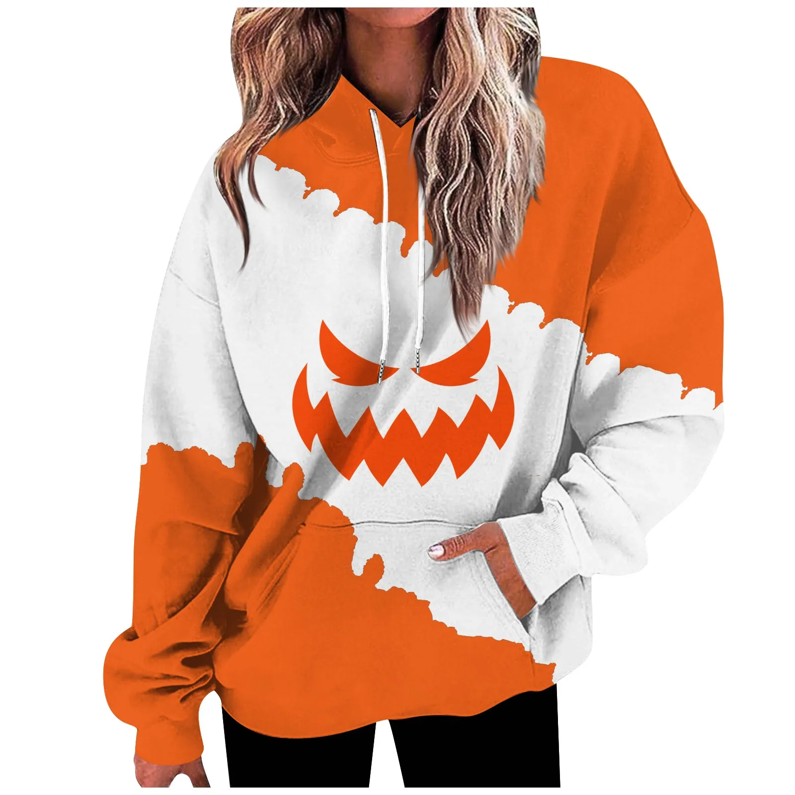 

Women'S Fashion Loose Casual Daily Long Sleeve Hoodie Halloween Smile Print Sweatshirt Top Lazy Style Loose Hoodie Jogger Hooded