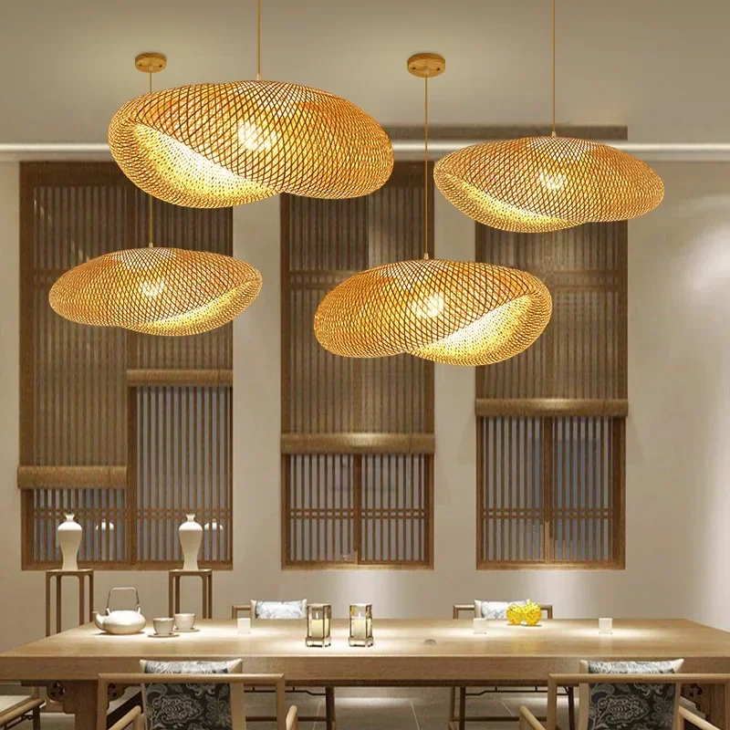 Classic Bamboo Rattan Wicker Chandelier Ceiling Lamp Handmade Knit Pendant Light pendant lights pendant lamp chandelier lighting vintage pendant lights Hanging LED Lustre Home Bedroom Luminaire Decor