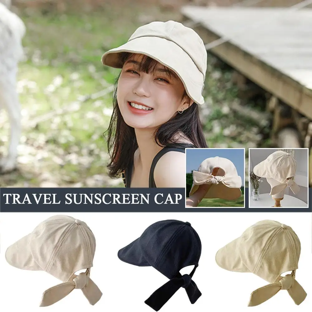 

Womens Summer Soft Cotton Ponytail Bucket Hat Outdoor With Adjustable Foldable Panama Hats Sun Fisherman Cap Hat Beach Bow C1Z0
