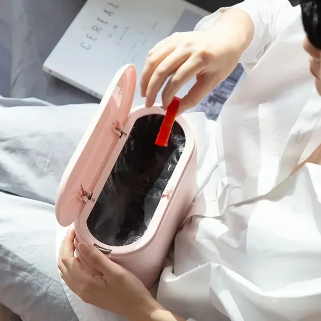 Simple Desktop Trash Bin Mini Durable Storage Bucket Can Automatic Pop-up Lid For Dressing Tables Home Office Garbage Bucket 4