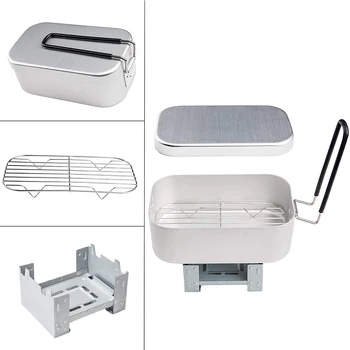 Mini Folding Stove Lunch Box Steaming Rack Combo Set for Picnic Camping Hiking Fishing Mountaineering 2