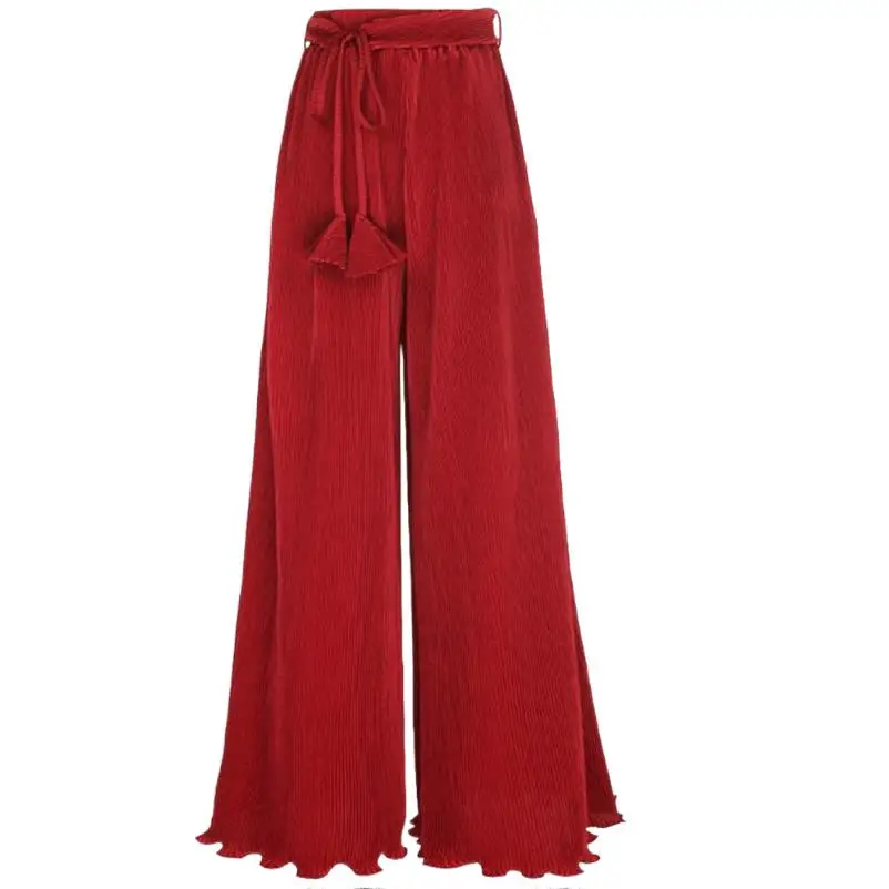 

Woman High Waist Soft Ice Silk Pants Solid Loose Holiday Wide Leg Trousers Red White Lavender 8 Colors Bohemian Pants harajuku