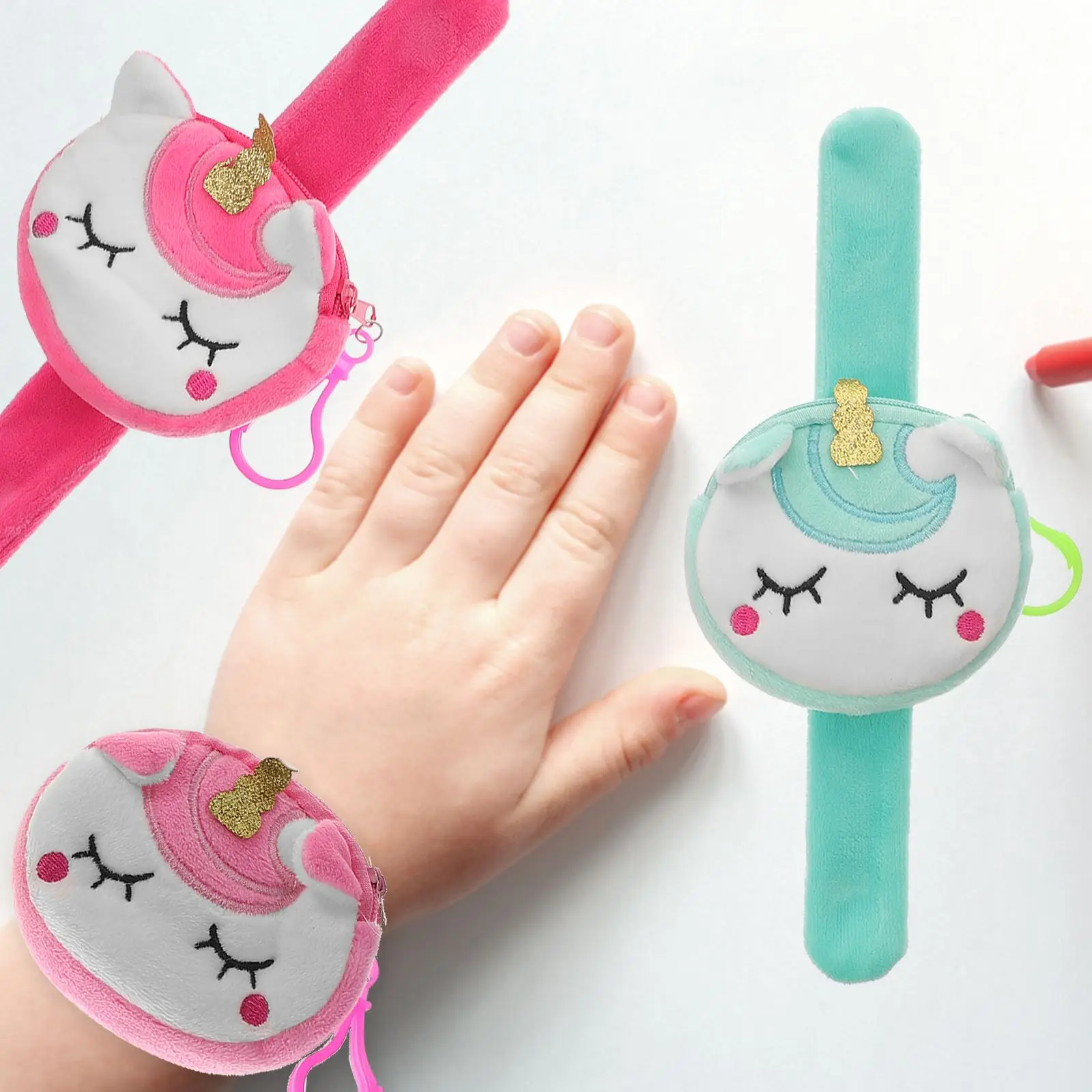 3 Pcs Coin Purse Slap Wristband Kids Bracelet Unicorn Shaped Bag Change Storage Bag Snap Bracelet Party Favors Holders