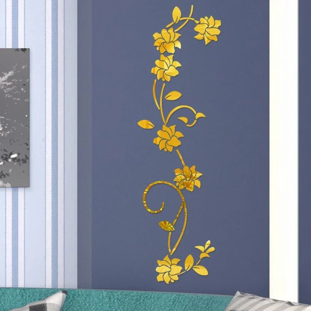 Wall Sticker Mirror Wall Sticker Acrylic Wall Sticker 1 Set 3d Acrylic Flower Vine Wall Sticker Mirror Door Living Room Bedroom Decal DIY Decor