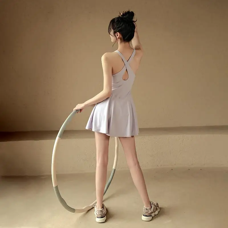 Sports Dress Summer Sleeveless Quick-drying Tennis Dresses Slimming One-piece Fitness Clothes Yoga Wear Women's Sportswear