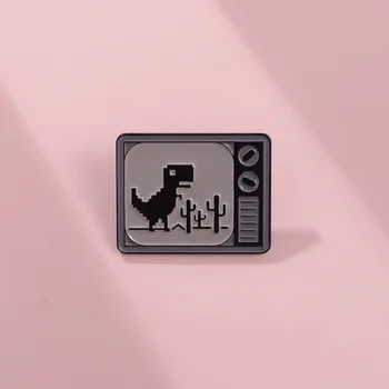 Pin Club | Desenhos animados retro tv pixel dinossauro emblema personalizado metal esmalte broche roupas mochila acessórios jóias presente atacado 1