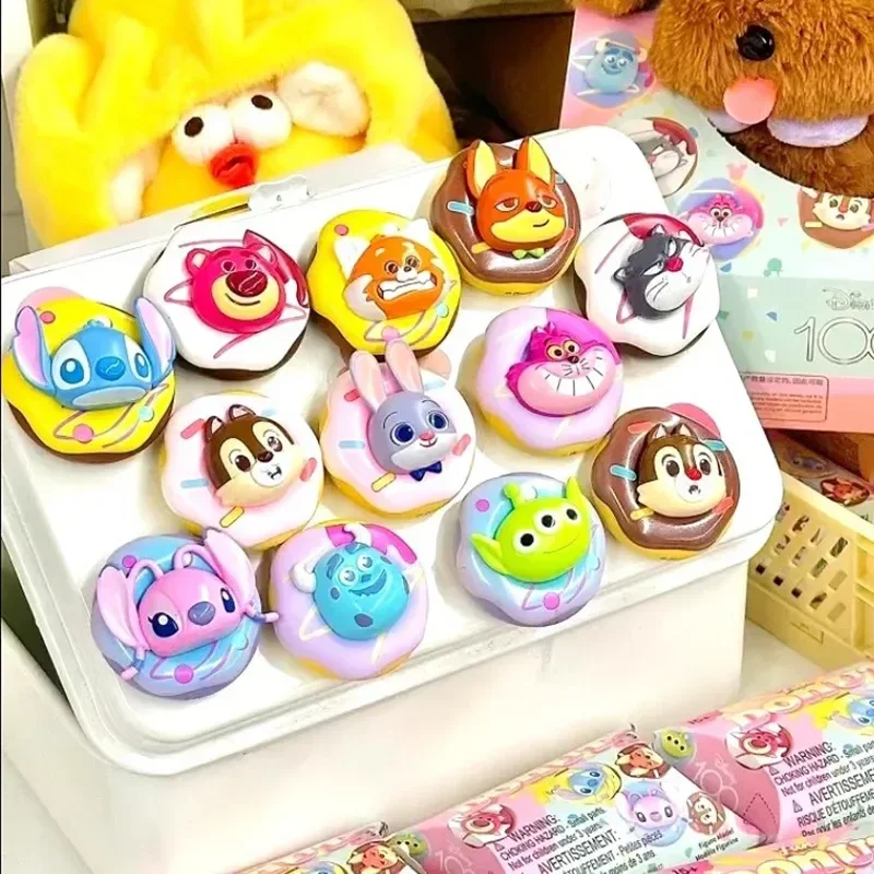 

Disney Stitch Aliens Zootopia Fun Donut Themed Serise Collect Blind Box Toy Display Kawaii Refrigerator Magnets Girls Kid Gift