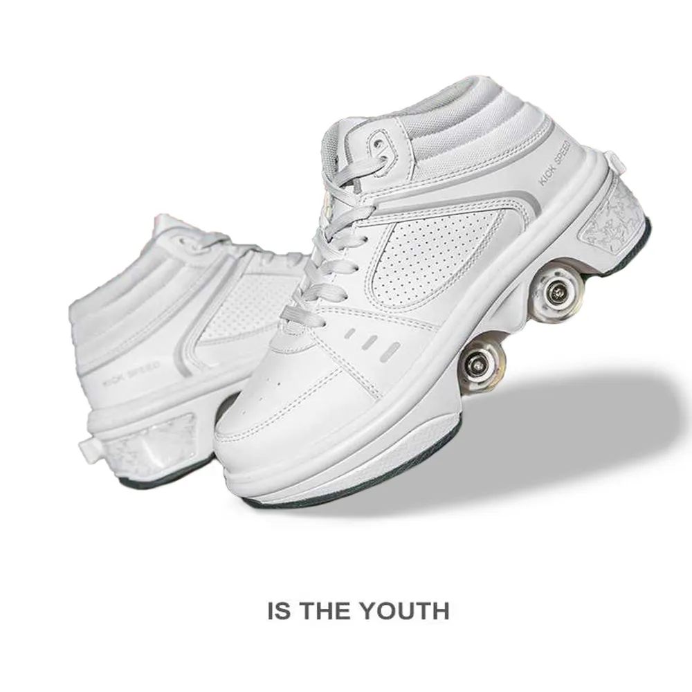 Dual-Purpose Skate Shoes with 4 Wheels Boots Children Boys  Girls 2022 Fashion Casual Gift Outdoor Sports  Roller Sneakers