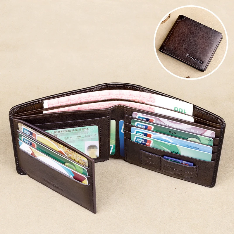 

Genuine Leather Rfid Blocking Wallets for Men Vintage Thin Short Multi Function ID Credit Card Holder Male Purse Money Wallet