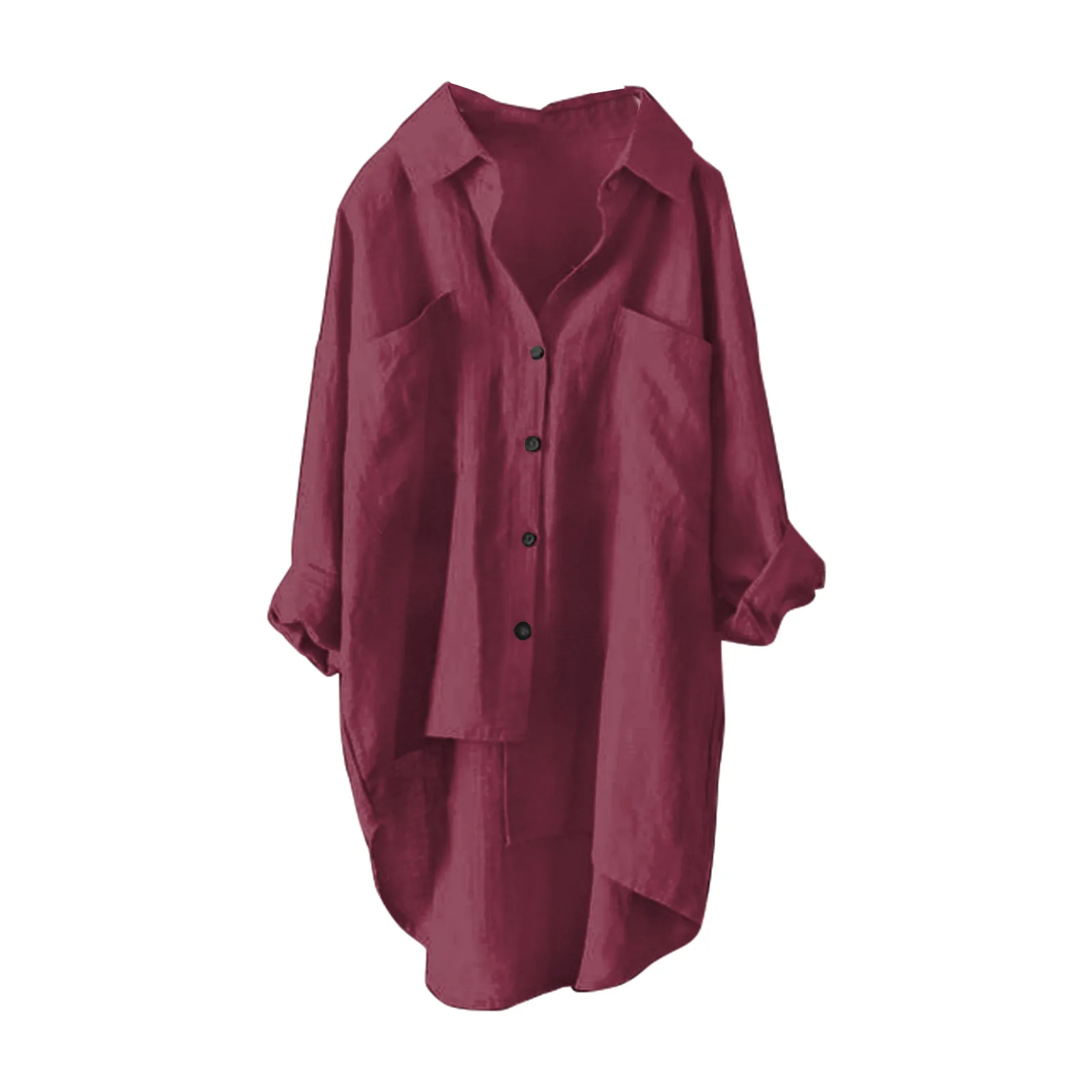 

Women'S Casual Solid Color Shirt Cotton Linen Cardigan Button Double Pocket Long Sleeve Tops Clothing Female Crop Top Women
