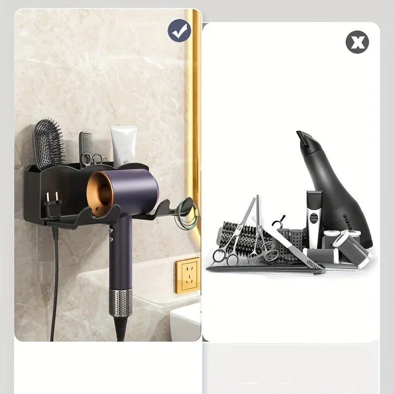 Alt: "Wall Mounted Hair Dryer Holder Bathroom Storage Rack from Acuvick"