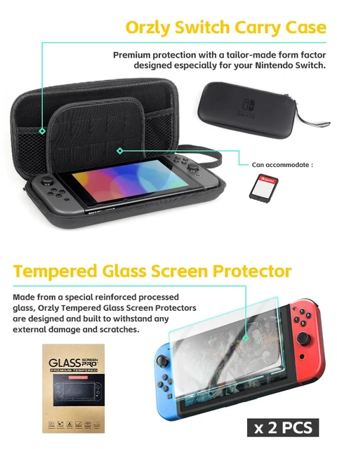 Orzly Accessory Bundle Kit Designed for Nintendo Switch Accessories Geeks  and OLED Console Users Case and Screen Protector, Joycon Grips and Wheels