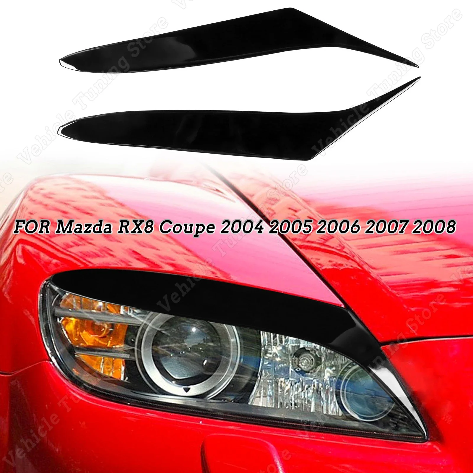 

Блестящие черные накладки на передние фары и веки, 2 шт., накладки для Mazda RX8 Coupe 2004 2005 2006 2007 2008, автомобильные наклейки, комплекты для тюнинга кузова