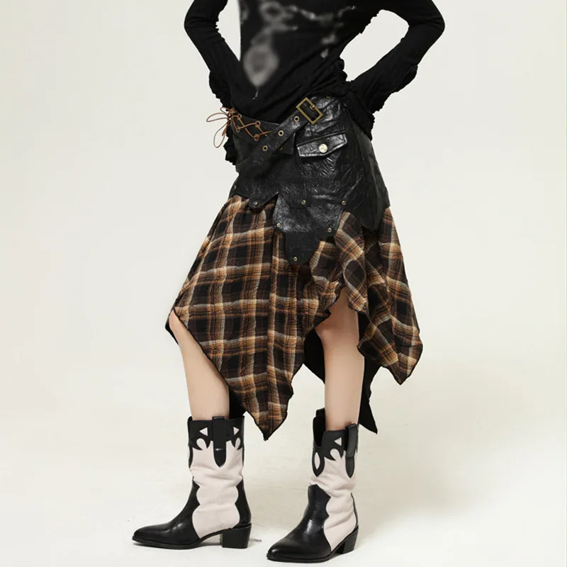 ★韓国人気★Angelnumber555★buckle tartan skirt Punk Rock Red Plaid Mini Skirt,tiger of London Skirt,zippers