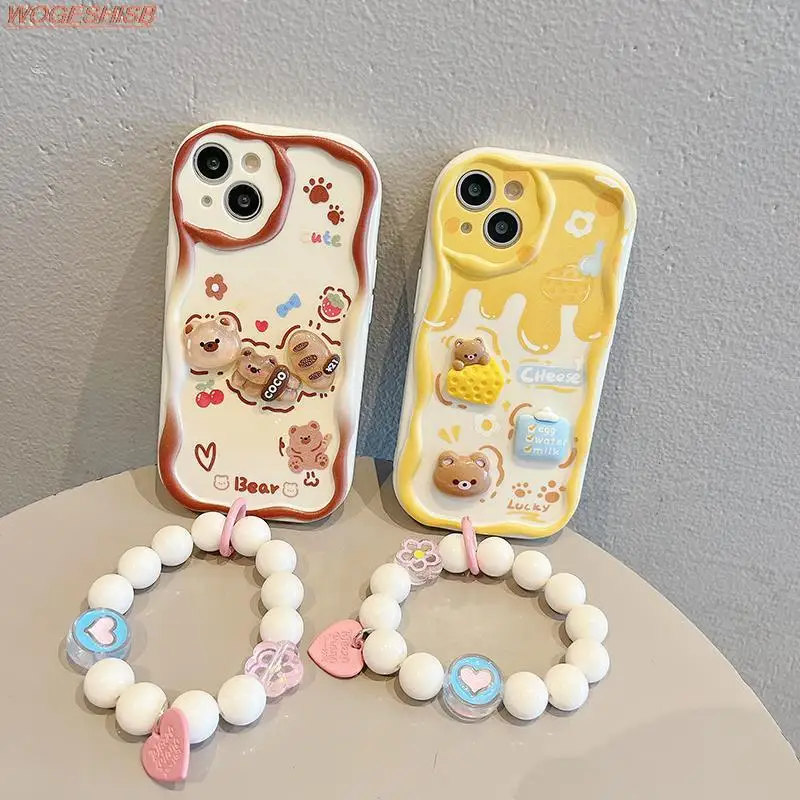 Cream Cake Phone Case for Xiaomi Redmi Note 10 Lite 10S 10T 11 11E 11S 11T 11SE 12 Pro 12T 9T Bear Wrist Strap Bracelet_voghion.com