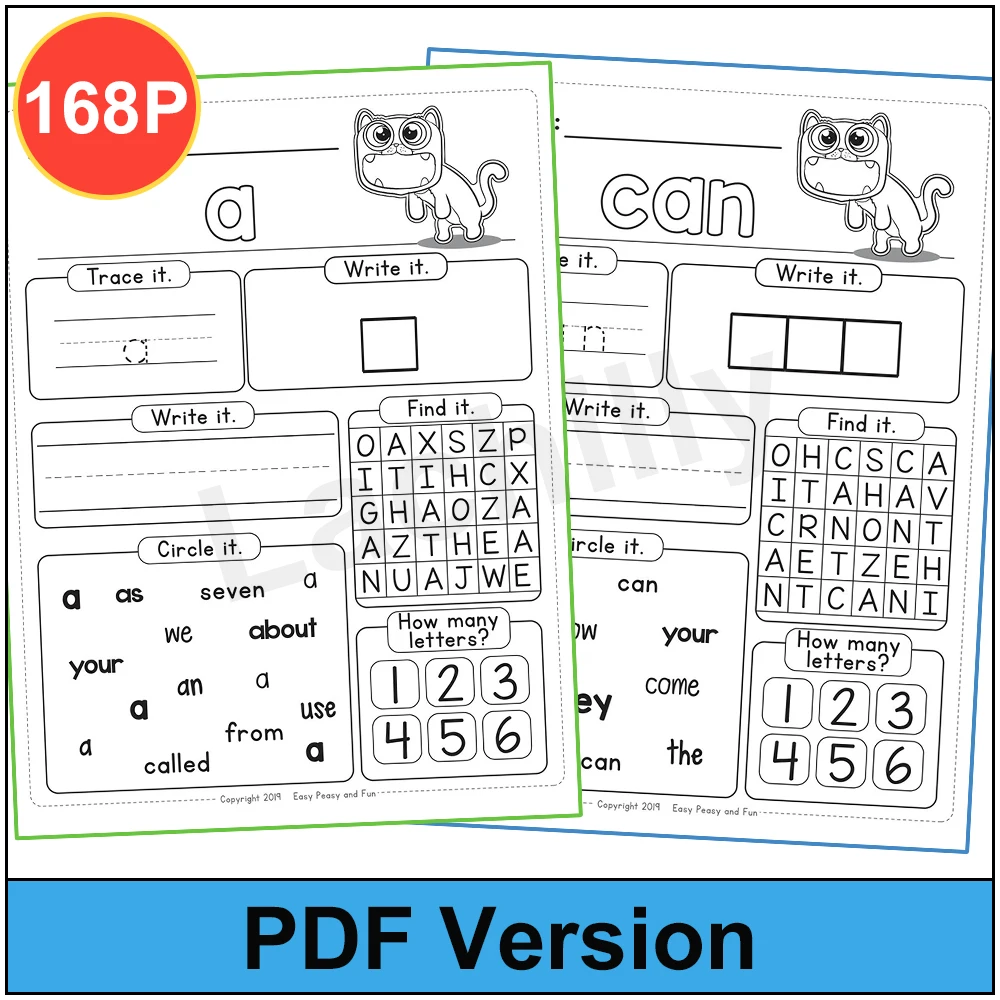 168pcs english sight words practice phonics worksheets early educational learning toys for children 2 5y pdf file aliexpress