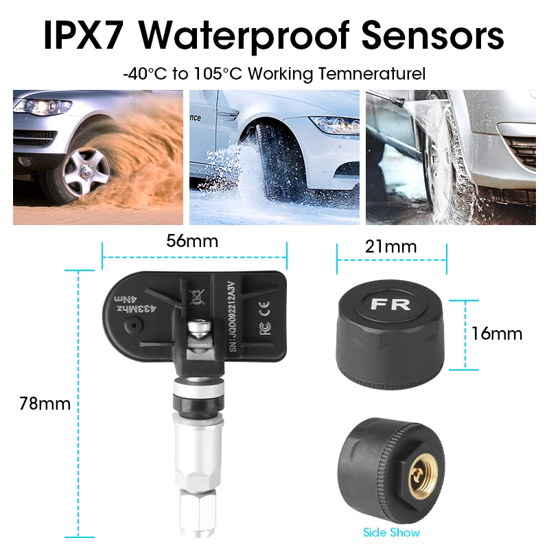 5Sensors USB Wireless TPMS Car Tire Pressure Alarm Monitor System For vehicle Android Player Temperature Warning For Spare Wheel car tire pressure monitor car tire pressure sensor