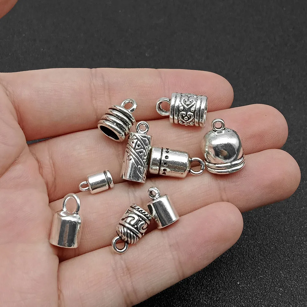 10 Stück Antik-Silber-Crimp-Kabel-Endkappen-Fass mit Schlaufe für Perlen, Quasten, Drahtfaden, Ohrringe, Armbänder, Schmuck, DIY, Basteln – Detail 2