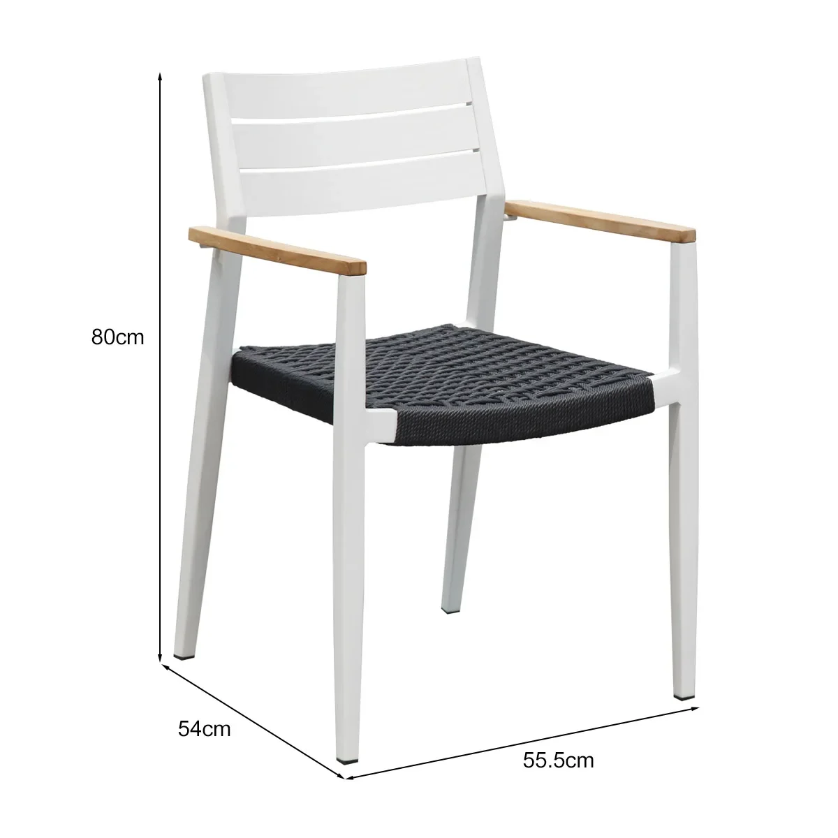 Commercial & Contract Aluminum Teak Armrest Patio Outdoor Dining Chair For Coffee Shop & Hotel