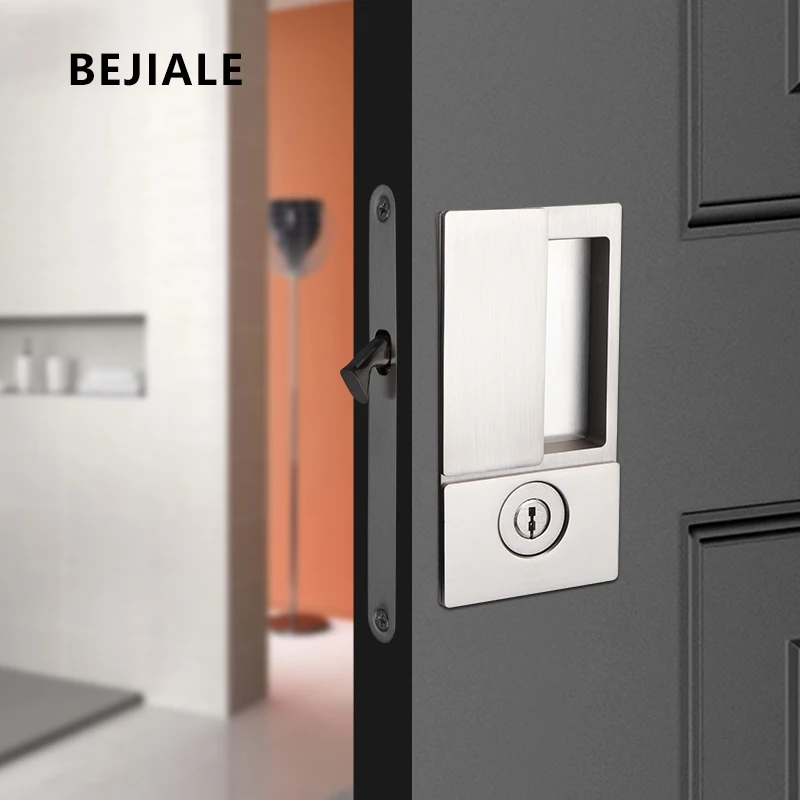 Sliding Door Flat Sliding Door Lock Embedded Pocket Hook Lock Handleless Balcony Folding Modern Silent