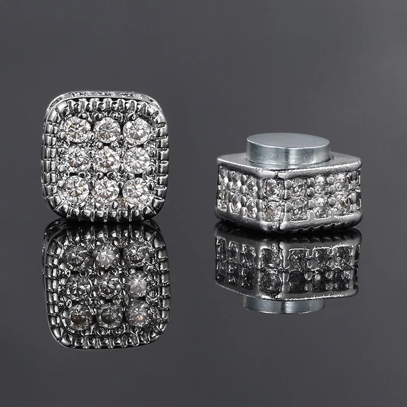 Ice Out Fake Earrings For Men Women Strong Magnet Magnetic Stainless Steel Non Piercing Hip Hop Rock Fashion Jewelry Accessories 2