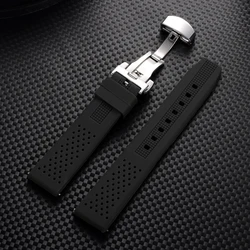 Universal Silicone Breathable Watch Strap with Quick Release and Soft Butterfly Buckle - 22mm (Black)