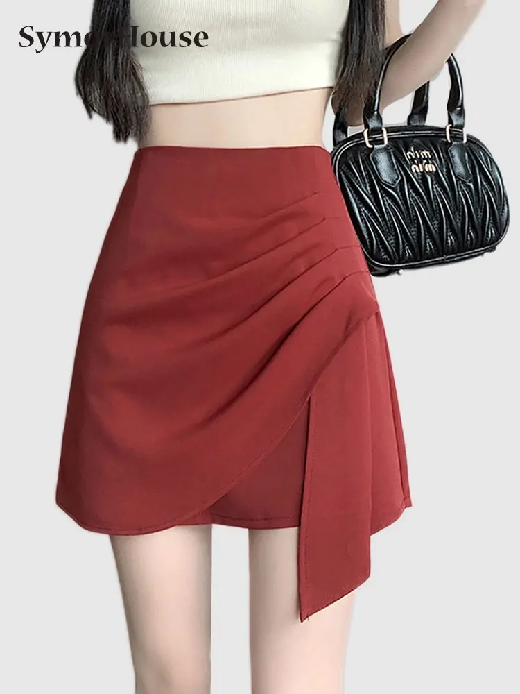 

Fashion 2023 Summer Women Skirts Irregular Folds Skirts High Waist Office Lady Slim Split Short Wrap Hip Skirts Jupe Female