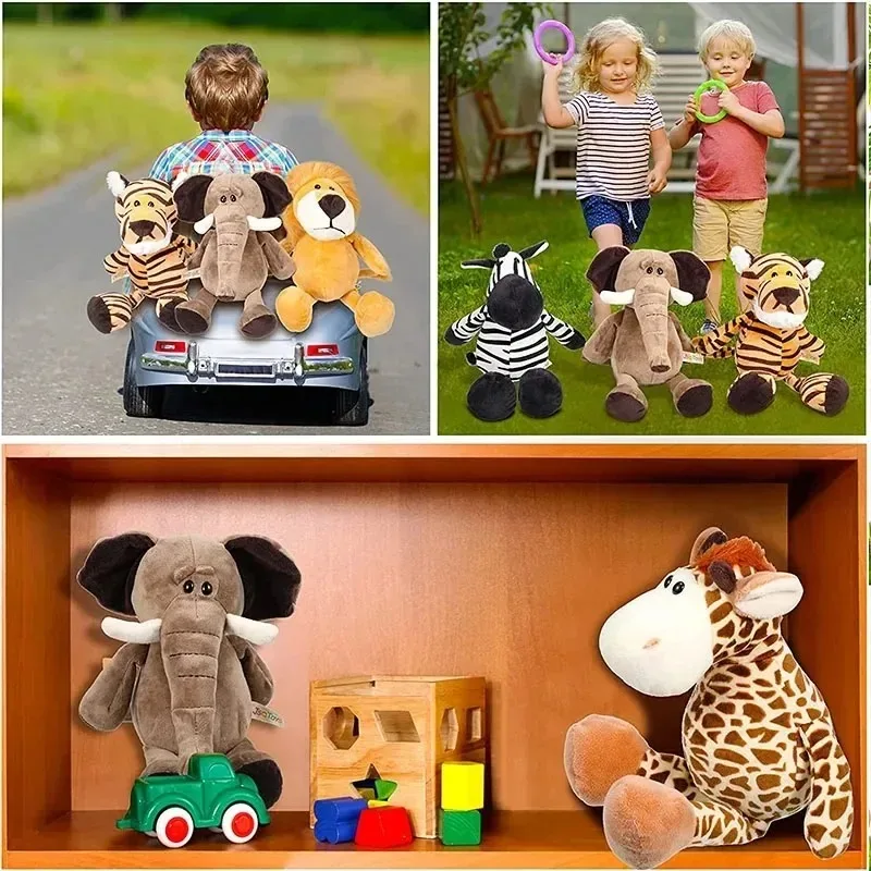 25cm Stuffed Lifelike Lion Tiger Elephant Monkey Leopard Giraffe Raccoon Doll Simulation Forest Animals Plush Toys for Kids Gift
