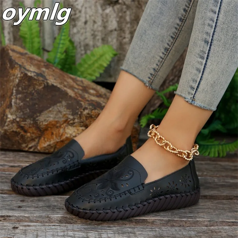 2023 New Hollow Out Flat Bottom Large Size Single Shoes for Women with Ox Rib Sole Small White Shoes Large Size Single Shoes