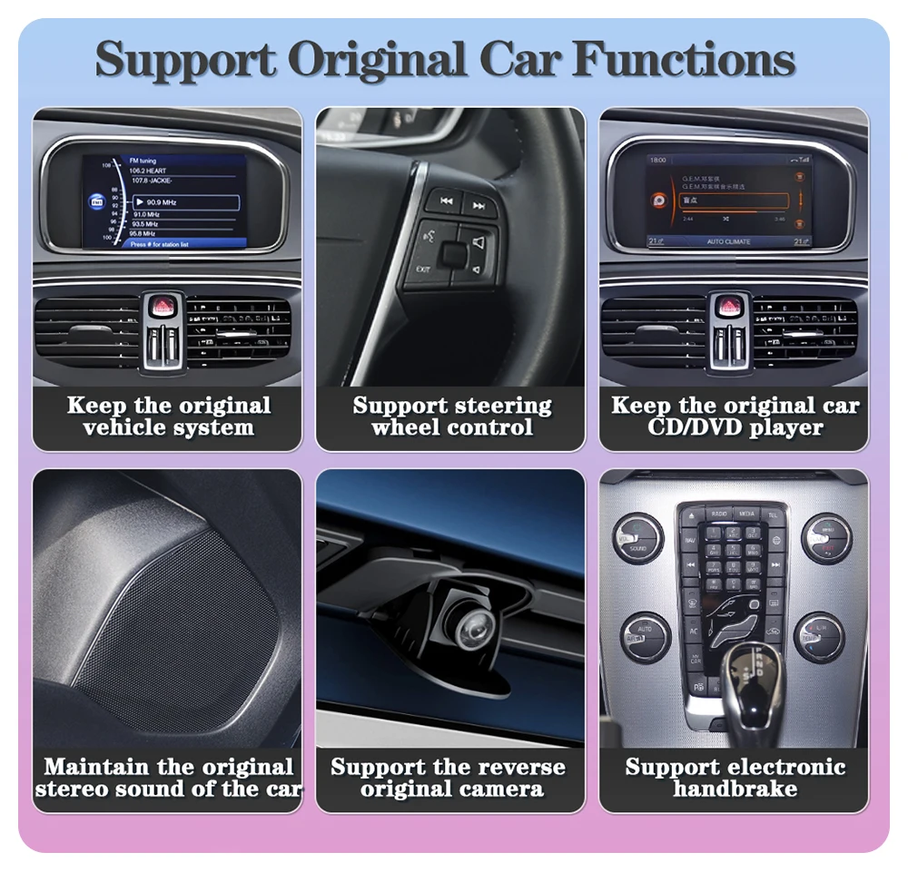 AUTOTOP Drahtlose CarPlay & Android Auto Multimedia Für Volvo S60 XC60 V40 V60 Kamera BT WIFI Audio Micphone GPS Navi Spiegel Link – Detail 6